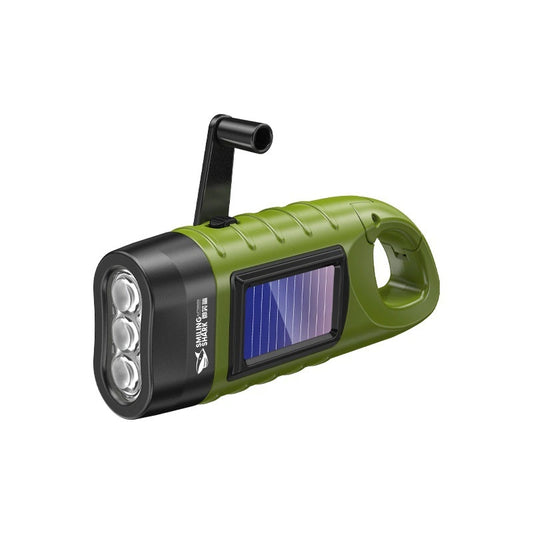 Lampe torche dynamo solaire compacte avec mousqueton et LED