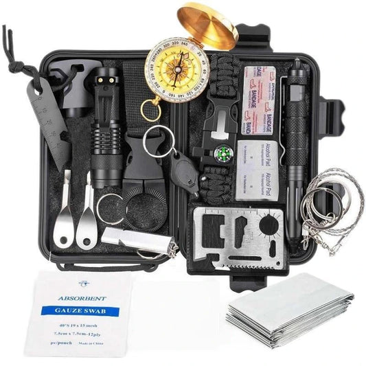 Kit de survie multi-outils 20 pièces en boîtier rigide 16,8 × 11 cm