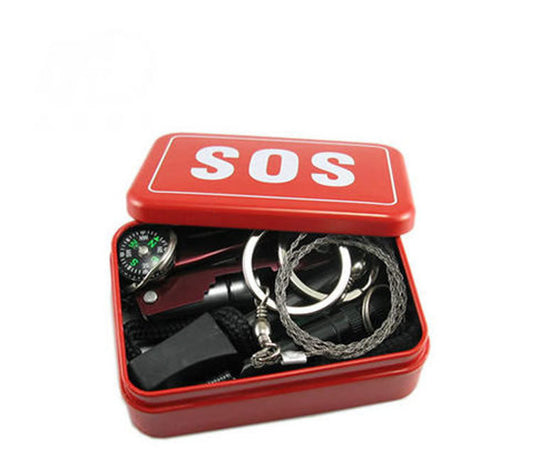 Kit de survie SOS EDC en boîte métal avec multitool et boussole