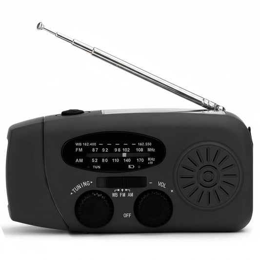 Radio d’urgence multibande à manivelle avec lampe LED et USB