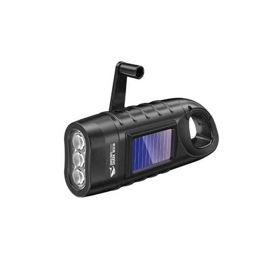 Lampe torche dynamo solaire compacte avec mousqueton et LED