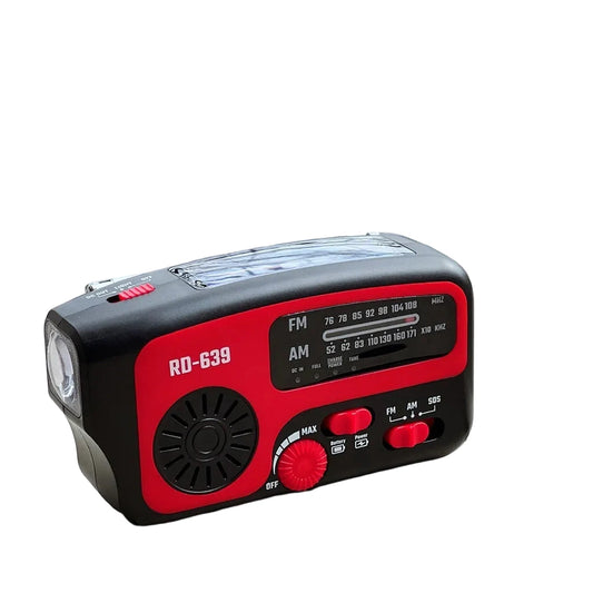 Radio d’urgence solaire à manivelle RD-639 AM/FM, lampe, SOS, USB