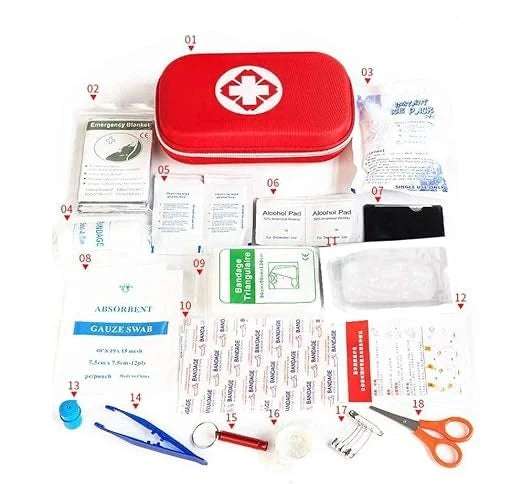 Kit de premiers secours 18 pièces compact en étui EVA 21 × 13 cm