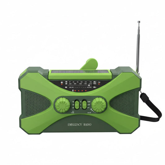 Radio d’urgence FM/AM solaire à manivelle 10 000 mAh USB-C avec lampe