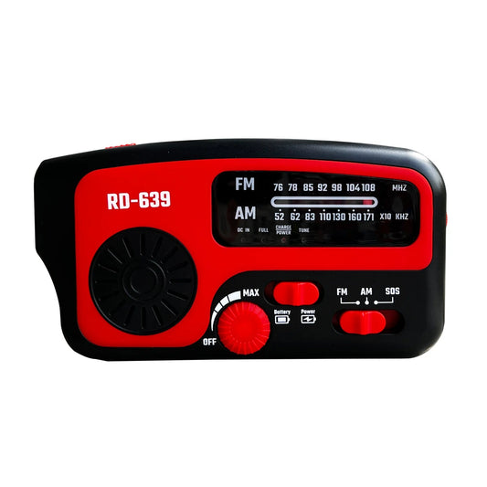 Radio d’urgence solaire à manivelle RD-639 AM/FM, lampe, SOS, USB