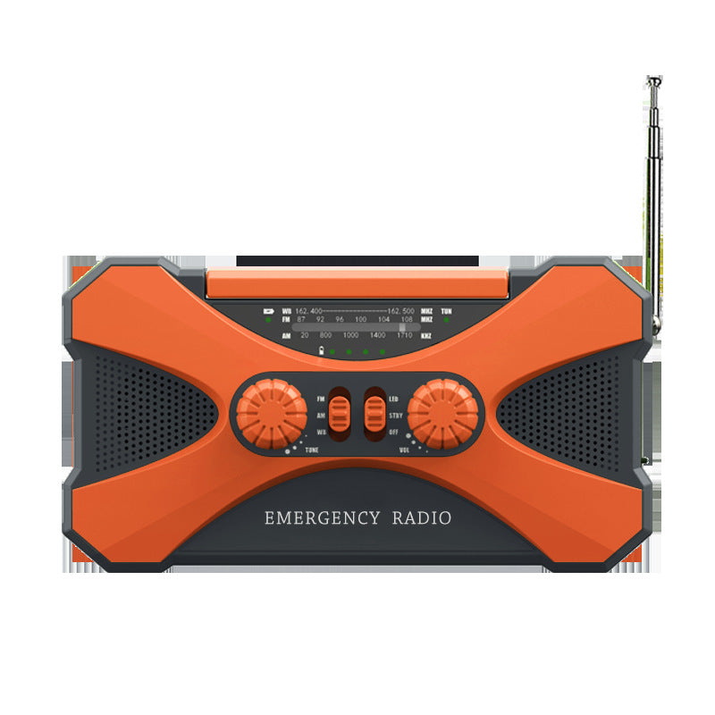 Radio d’urgence FM/AM solaire à manivelle 10 000 mAh USB-C avec lampe